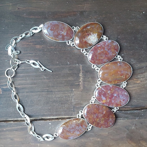 New Oversized Seam Agate 925 Silver Statement Necklace. - Picture 6 of 13